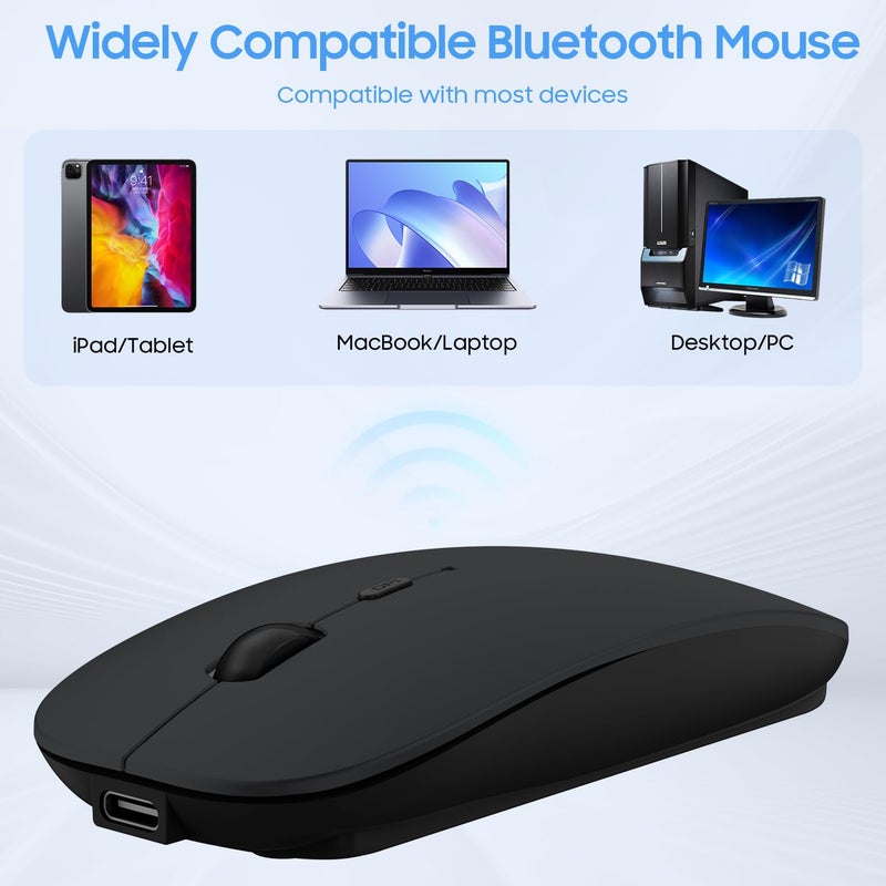 SUNGI Bluetooth Mouse for Laptop/MacBook/iPad/Android PC,Rechargable Quiet Slim Wireless Mice Compatible with Windows/Linux/Tablet,Black - Image 4